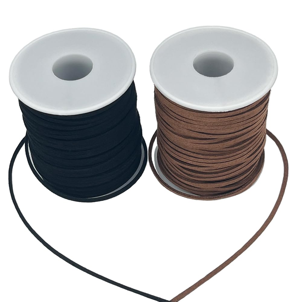 Leather String, 2 Rolls Faux Leather Cord, Flat Suede Leather Lace for Necklaces, Bracelets, Jewelry Making, Tassels, Dream Catchers and Art Crafts