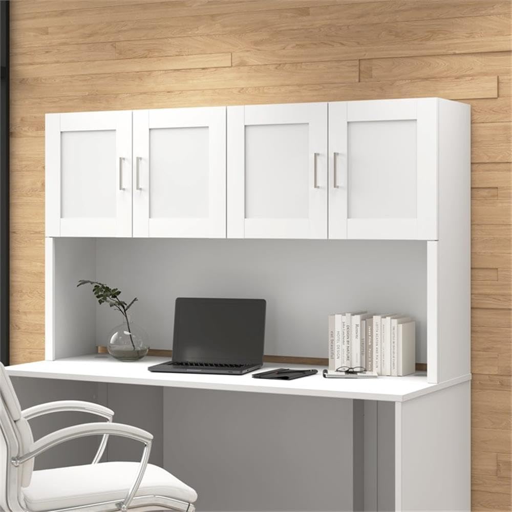 Bush Business Furniture Hampton Heights 72W Computer Hutch in White, Desk Attachment for Home Office or Professional Workspace