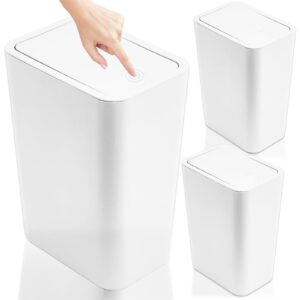 cheardia 3 pack bathroom trash can, 12l /3 gallon and 9l /2.3 gallon plastic slim garbage bin wastebasket with pop-up lid for kitchen, bedroom, office, dorm, fits under desk, cabinet, sink, cream