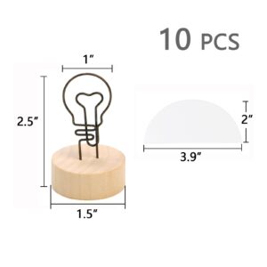 Dnyta 10 Pcs Wood Place Card Holders Set with Acrylic Table Cards, Bulb-shape Table Number Stands for Wedding Birthday Party Restaurant