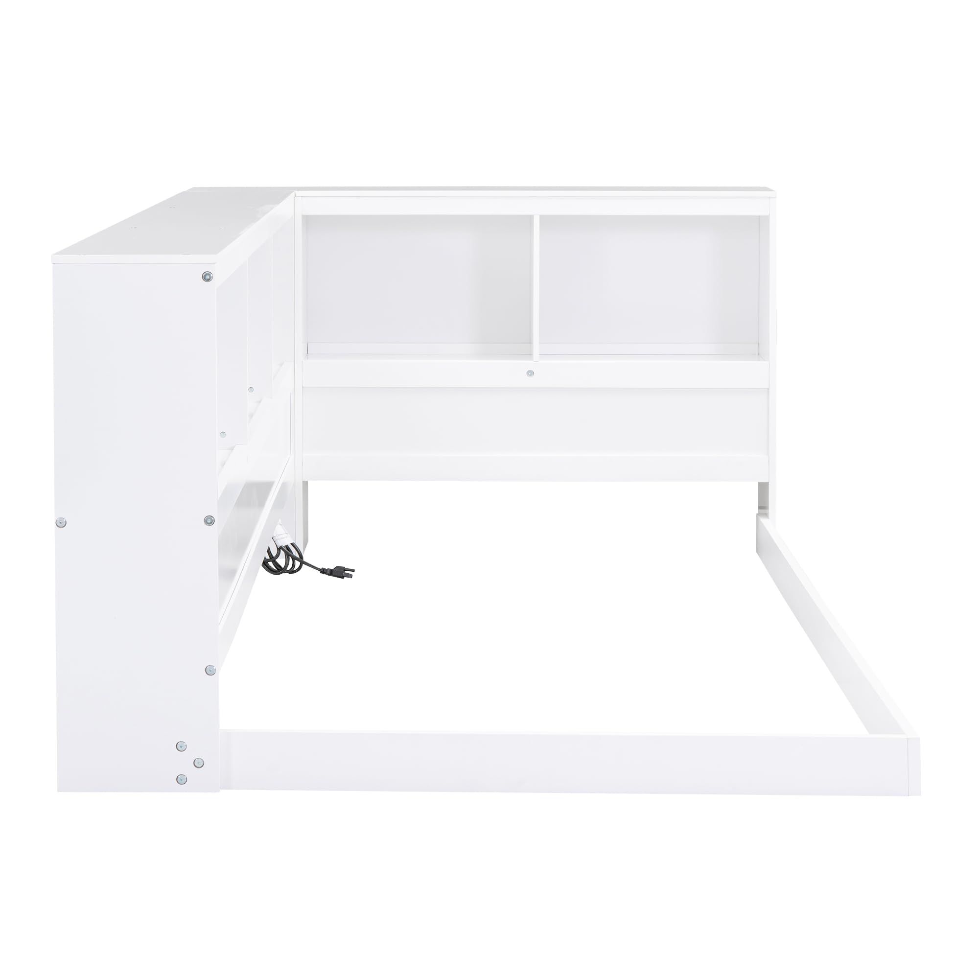 Wood Twin Size Daybed with Storage Bookcases Cabinets and USB Ports, Twin Platform Bed with Headboard, Twin Size Sofa Bed Frame for Bedroom Living Room, Box Spring Needed (White)