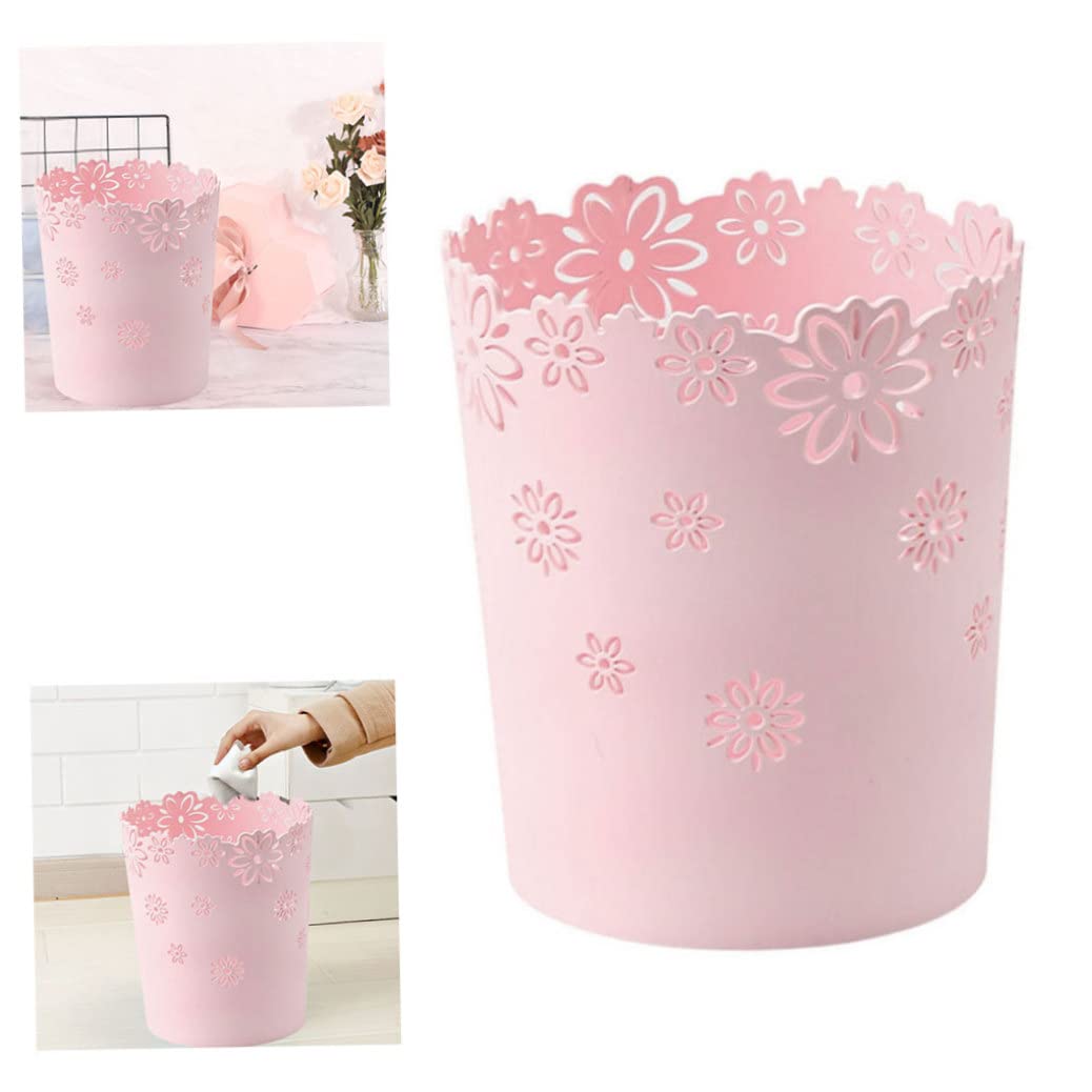 KUYYFDS Round Pink Plastic Trash Can with 1000 mL Capacity, Non-slip Base, for Kitchen, Office, Bathroom