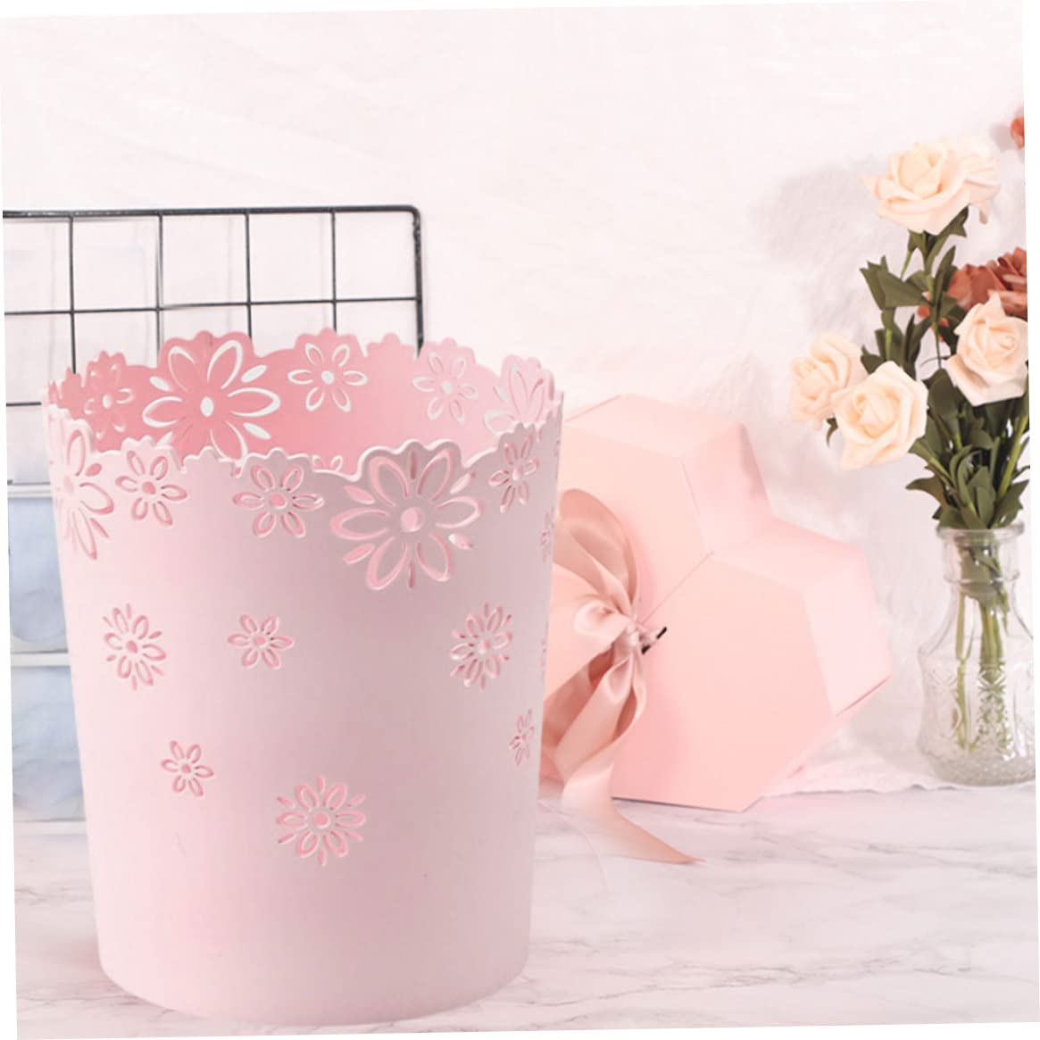 KUYYFDS Round Pink Plastic Trash Can with 1000 mL Capacity, Non-slip Base, for Kitchen, Office, Bathroom