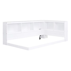 Wood Twin Size Daybed with Storage Bookcases Cabinets and USB Ports, Twin Platform Bed with Headboard, Twin Size Sofa Bed Frame for Bedroom Living Room, Box Spring Needed (White)