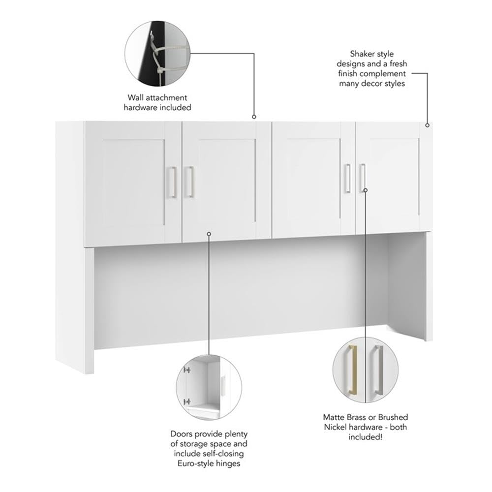 Bush Business Furniture Hampton Heights 72W Computer Hutch in White, Desk Attachment for Home Office or Professional Workspace