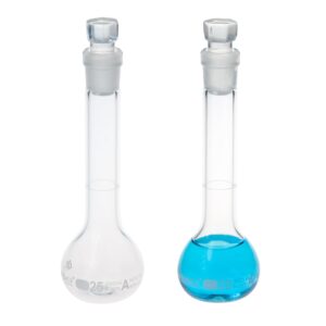 alwsci 25 ml volumetric measuring flask set ns12/14 glass stopper, graduated, astm class a borosilicate glass 3.3 for laboratory, 2 pcs