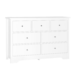 FOTOSOK White Dresser 7 Drawer with 19'' Deeper Depth, 47.2'' White Chest of Drawers Modern Dresser with Metal Handles, White Dresser Chest of Drawers with Large Drawer Storage Space for Home