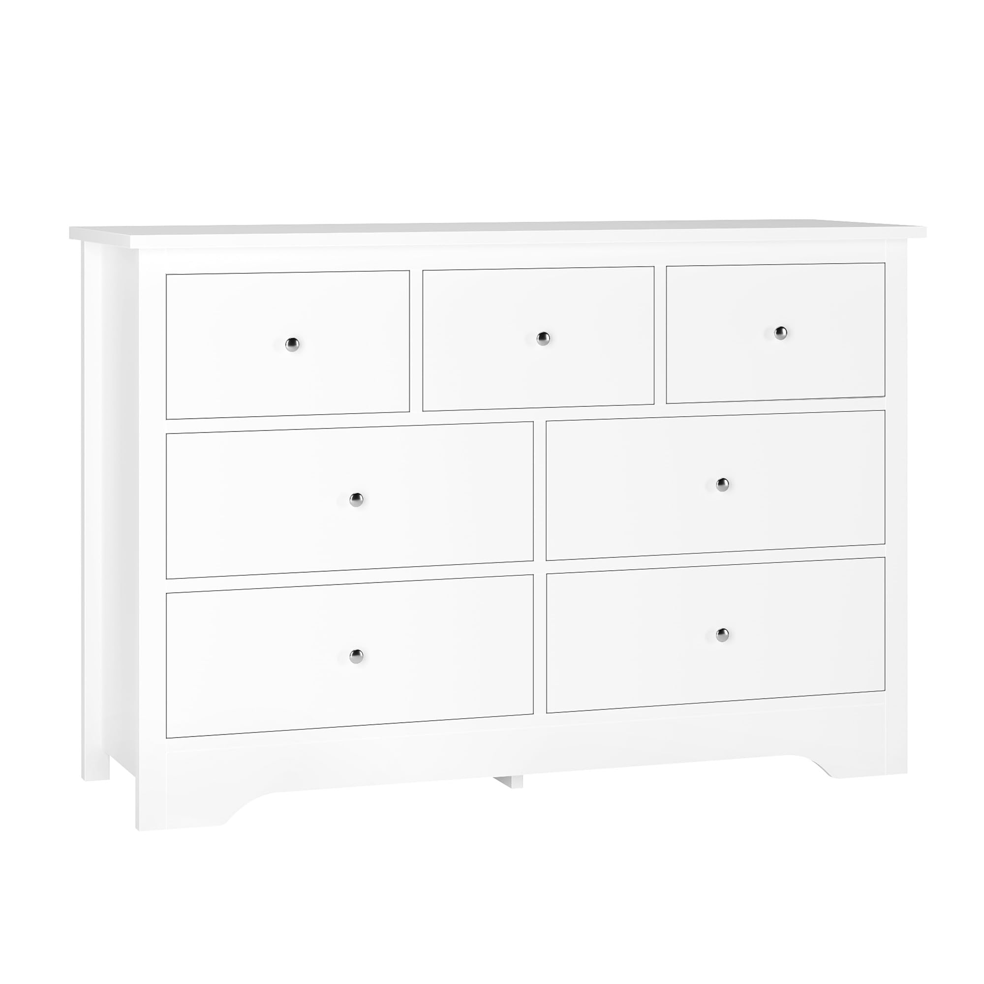 FOTOSOK White Dresser 7 Drawer with 19'' Deeper Depth, 47.2'' White Chest of Drawers Modern Dresser with Metal Handles, White Dresser Chest of Drawers with Large Drawer Storage Space for Home