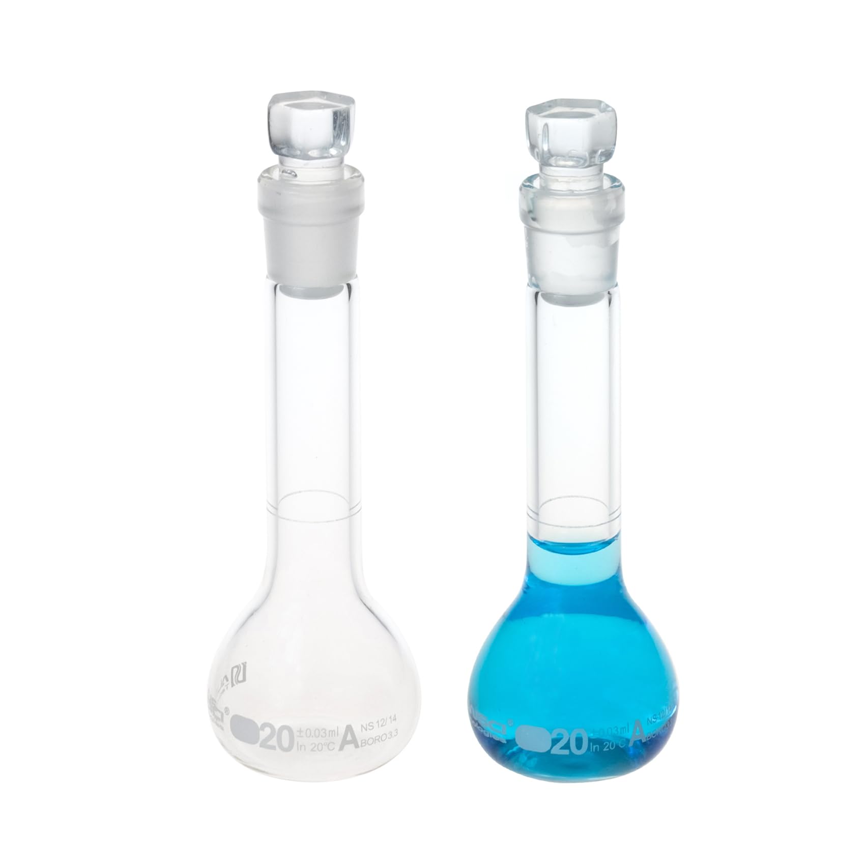 ALWSCI 20 ML Volumetric Measuring Flask Set NS12/14 Glass Stopper, Graduated, ASTM Class A Borosilicate Glass 3.3 for Laboratory, 2 PCS