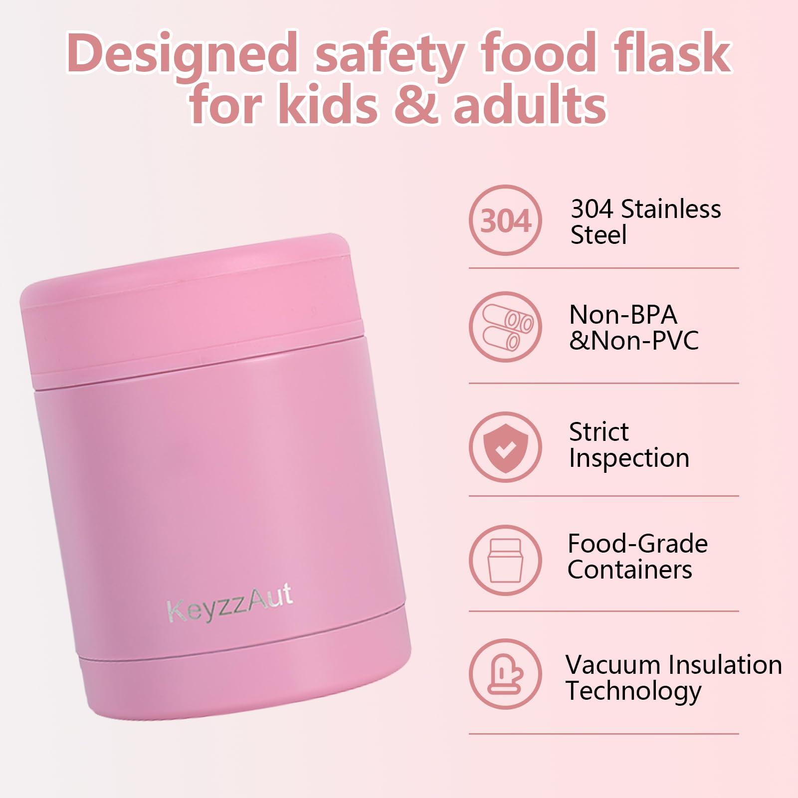 KeyzzAut Insulated Food Container 12oz Vacuum Insulated Food Jar Soup Thermo for Hot and Cold Food Kids Leak-Proof Stainless Steel Lunch Box Food Lunch Container (Pink)