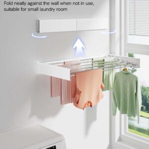 Vikaqi Wall Mounted Clothes Drying Rack 40 inches, Foldable Wall Mount Laundry Drying Rack Folding Indoor, Drying Rack Clothing Collapsible, Towel Drying Rack with Wall Template, 6 Rods, White