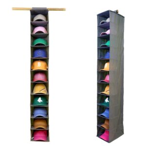 perfect curve 11-pocket closet cap organizer. 11 shelf hanging closet hat organizer for baseball caps - hat storage for up to 100 caps - baseball hat organizer - gray