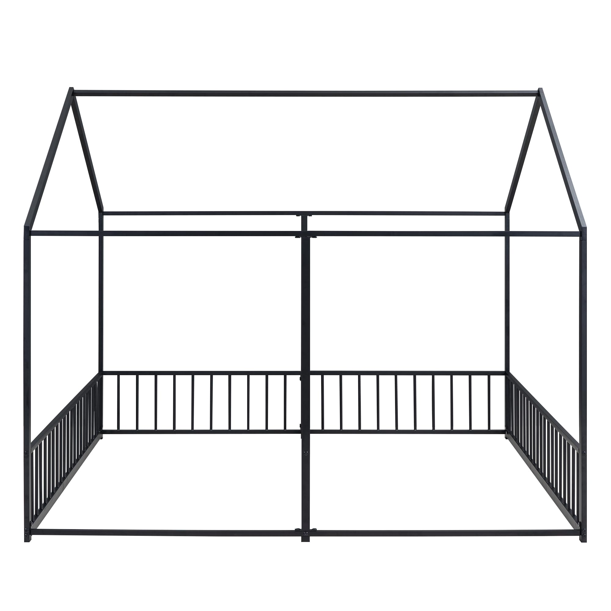 Harper & Bright Designs Twin House Bed for 2 Kids, Double Shared Size Kids Beds, Metal Twin Size Bed Frame, Montessori Floor Kids,Teens, Boys & Girls, Can Be Decorated Tent (Double Twin, Black)