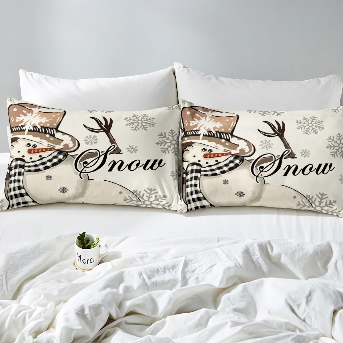 jejeloiu Christmas Bedding Set for Kids Boys Girls Snowman Comforter Cover Set Queen Size Snowflake New Year Decor Duvet Cover Bedroom Decor Xmas Bedspread Cover Bedding Collection 3Pcs