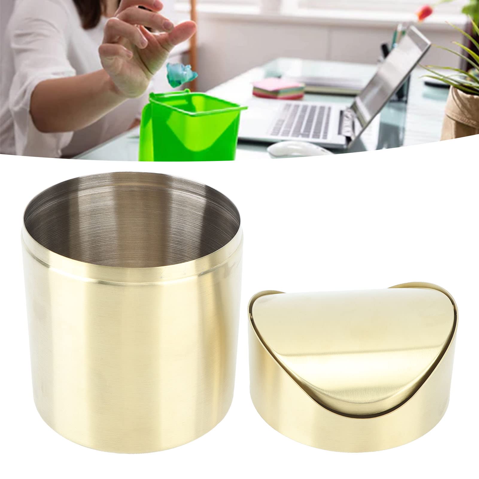 Mini Countertop Trash Can, Stainless Steel Desktop Trash Cans Swing Lid Trash Cans Gold Countertop Trash Bins for Home