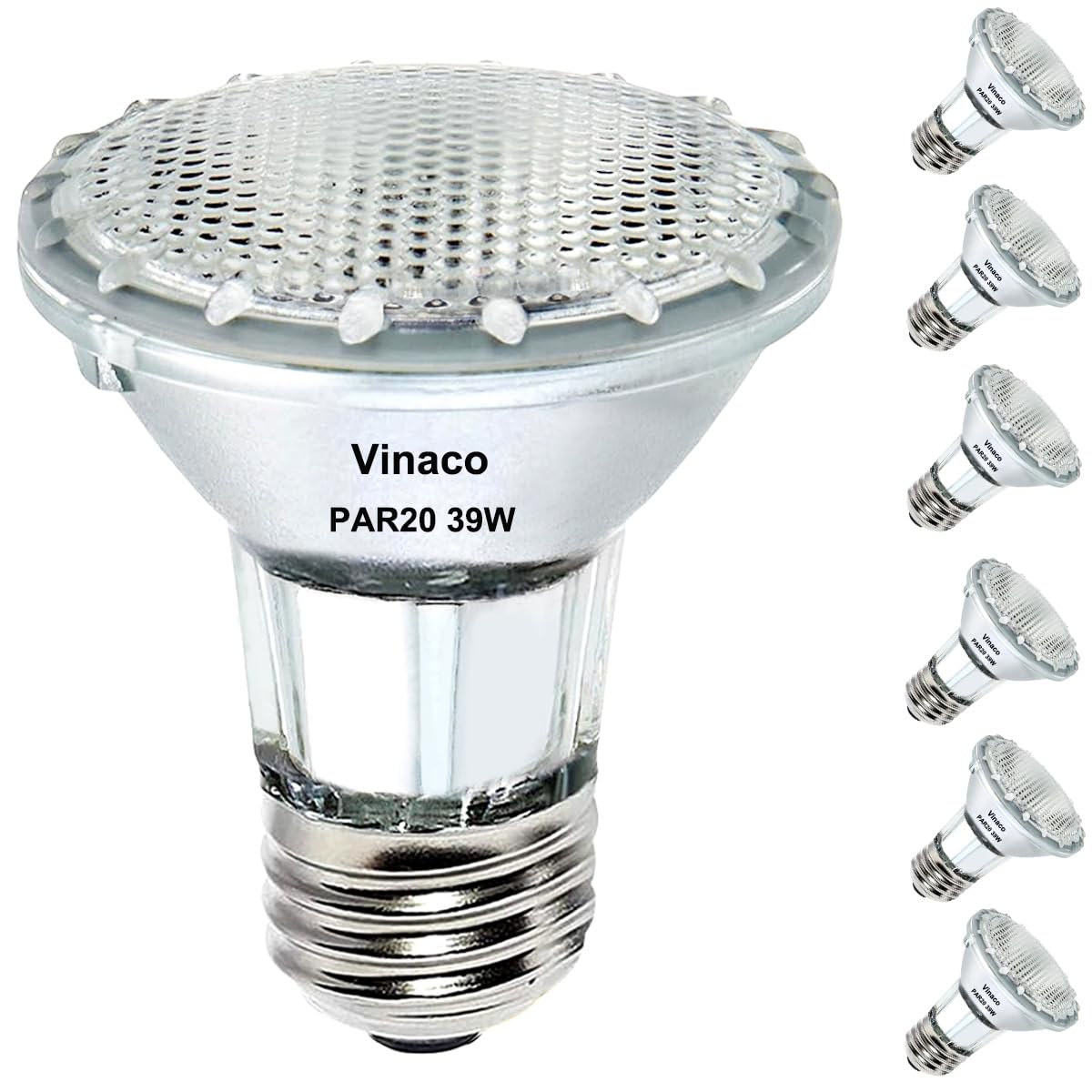 Vinaco PAR20 Flood Light Bulb, 6 Pack PAR20 Flood 39W 120V 480 Lumens (PAR20 50W Equivalent), Long Lifespan Halogen 39W PAR20 Dimmable with Warm White 2800K, PAR20 Halogen Flood Light with PAR20 E26