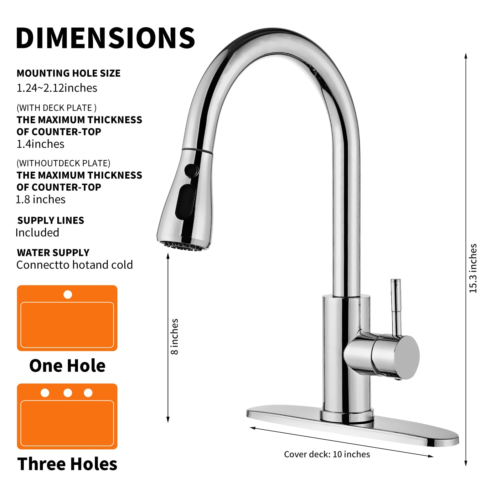 LOUEVIDO Kitchen Faucet with Pull Down Sprayer Chrome, High Arc Single Handle Sink Deck Plate, Commercial Modern RV Stainless Steel Faucets, Grifos De Cocina