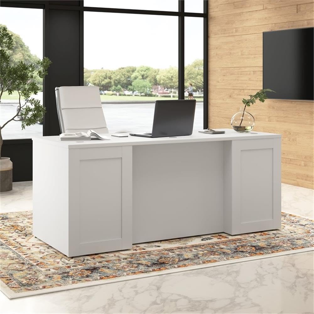 Bush Business Furniture Hampton Heights 72W x 30D Executive Desk in White | Computer Table for Personal Home Office or Professional Workspace