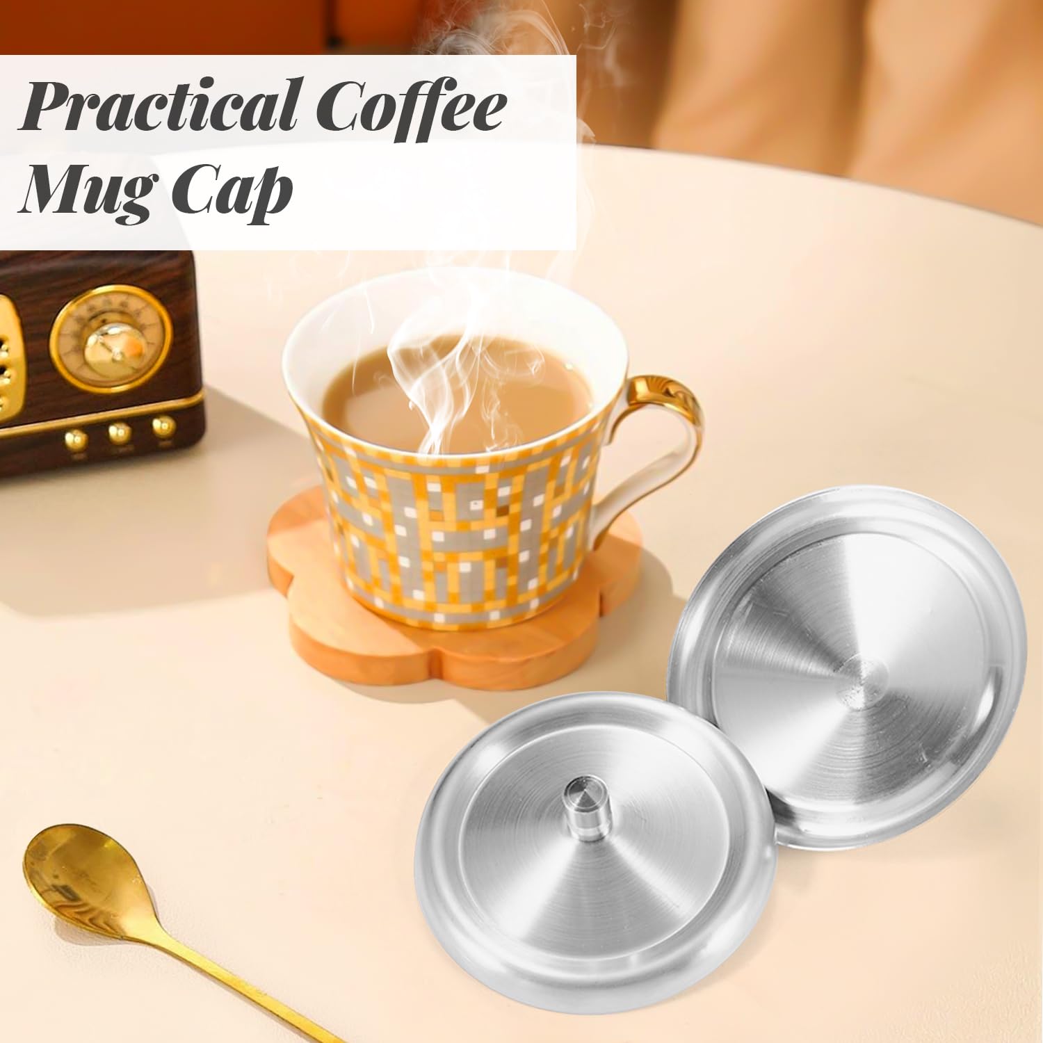 6 Pcs 9.5cm/3.7inch Stainless Steel Cup Cover Coffee Mug Seal Cap Water Beverage Drinking Universal Lid for Hot Tea Home Kitchen Camping