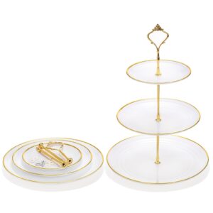 Goaste 3 Pack Tiered Cupcake Stand, Plastic Cupcake Stand Tower, 3 Tier Round Shape Dessert Serving Tray, White Cookie Candy Buffet Stand for Tea Party, Baby Shower, Wedding, Birthday, Christmas