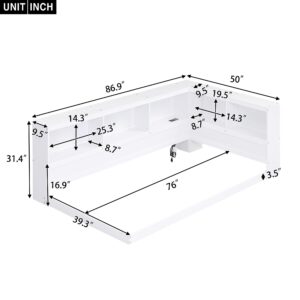 Wood Twin Size Daybed with Storage Bookcases Cabinets and USB Ports, Twin Platform Bed with Headboard, Twin Size Sofa Bed Frame for Bedroom Living Room, Box Spring Needed (White)