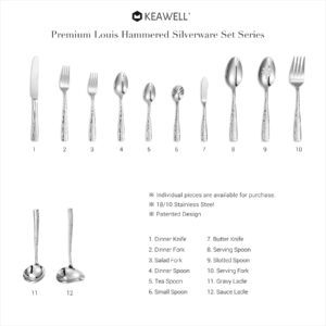 KEAWELL Premium Louis Hammered Serving Spoons, 18/10 Stainless Steel, Fine Spoon Set with Squared Edge, Dishwasher Safe, Silver Serving utensils (Hostess Serving Utensil Set)