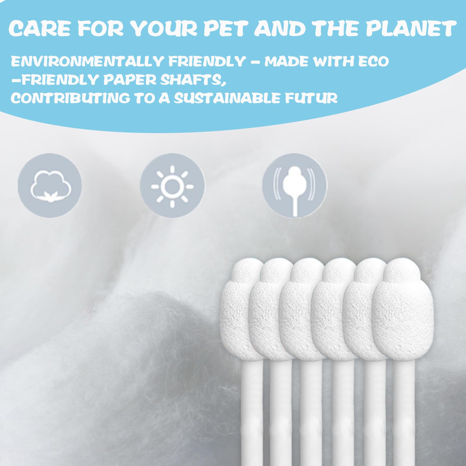 Dog ear cleaner, Dog ear infection treatment,Gourd-shaped cotton swabs designed specifically for cats and dogs, Reducing the risk of injuring the ear canal, for a safer and more reassuring use.