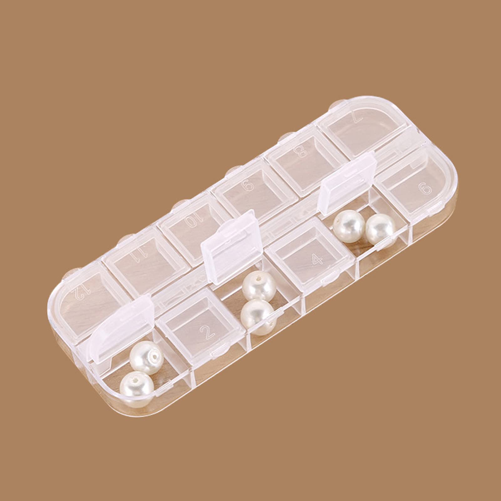 6PCS Nail Art Tool Jewelry Storage Box, 12 Compartments Plastic Rhinestone Organizer Container Case, Transparent Earrings Organizer Rectangular Jewelry Organizer (A)