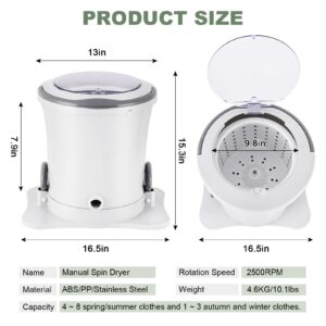 Manual Clothes Dryer Portable Mini Dryer Compact Spin Dryer Non electric Laundry Dryer for RV, Camping, School, Apartment, Dorm White