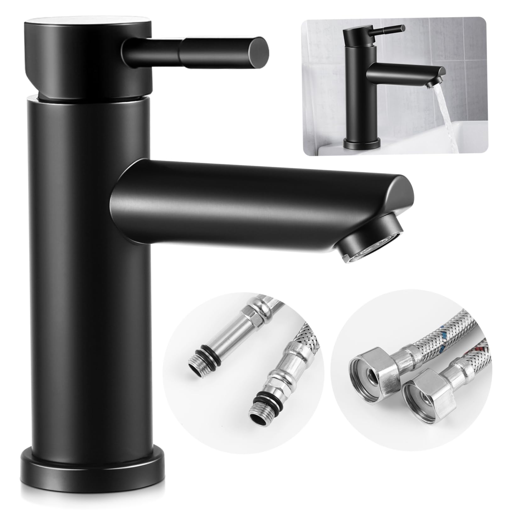 2pcs Basin Faucet Bathroom Faucets 1 Hole Bathroom Faucets for Sink 1 Hole Kitchen Faucets Single Handle Faucet Modern Faucet Sink Faucets Stainless Steel Bathroom Faucet