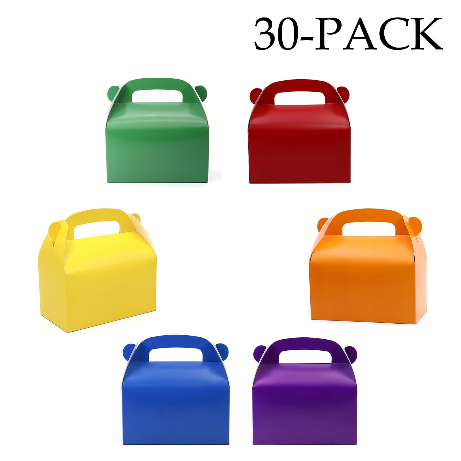 Oletx 30-Pack Bright Color Party Favor Treat Boxes, Candy Boxes, Gable Paper Gift Boxes with Handles. Perfect for Colorful Rainbow Theme Party