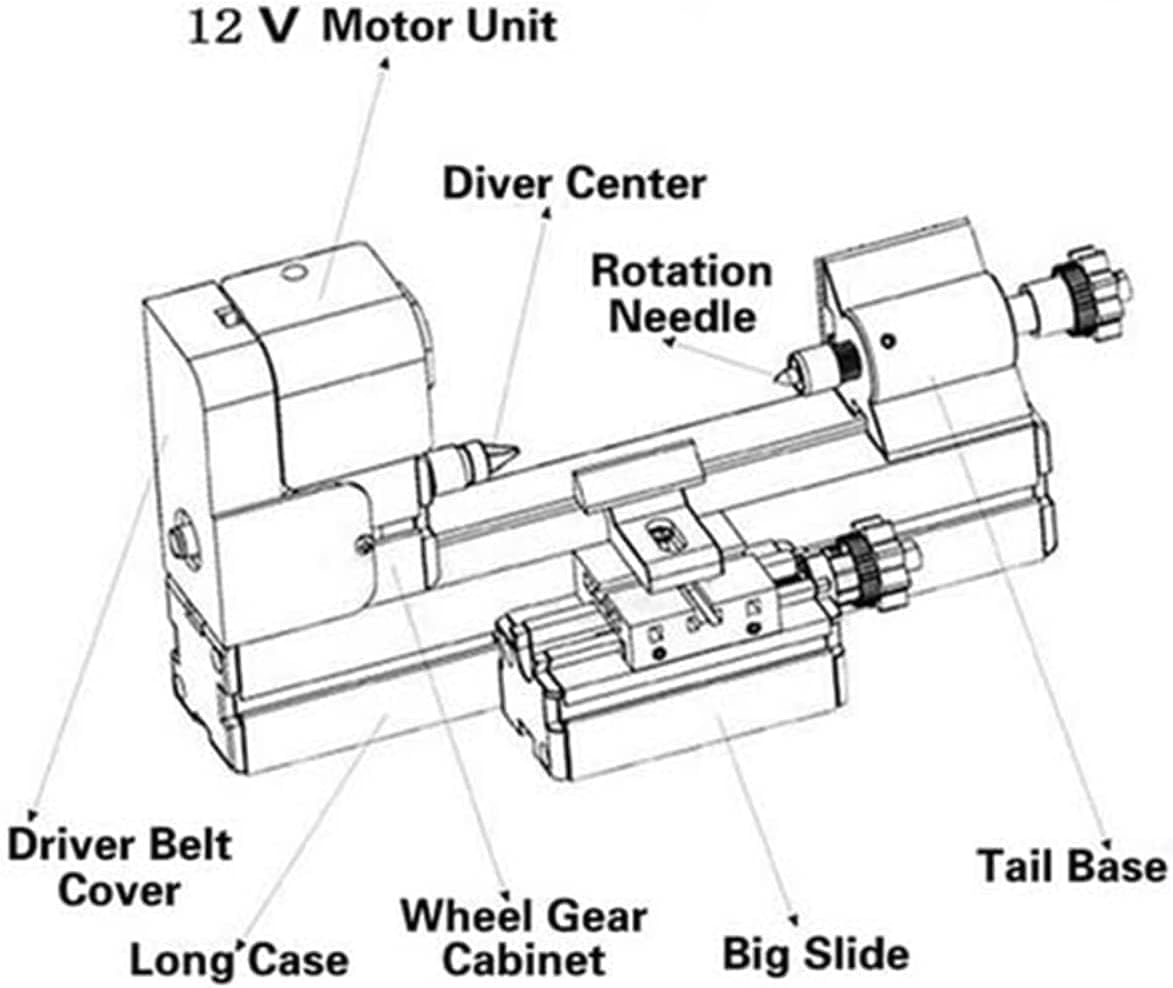 Mini Lathe Kit, 12V DC 60W 12000RPM High Power Micro Lathe Machine Mini Lathe Machine with Drill Chuck Mini Metal Lathe Machine, Power Metal Lathes (US Plug) Wen Lathe Power lathes