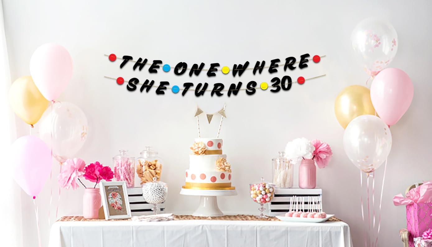 Friends Themed 30th Birthday Black Glitter Banner - Happy 30th Birthday Party - 30th Birthday Party Decorations and Supplies