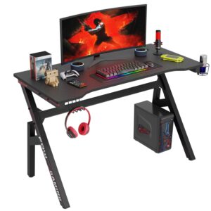 paylesshere 47 inch gaming desk pc carbon fiber table ultimate gamer workstation with cup holder & headphone hook for home office,red