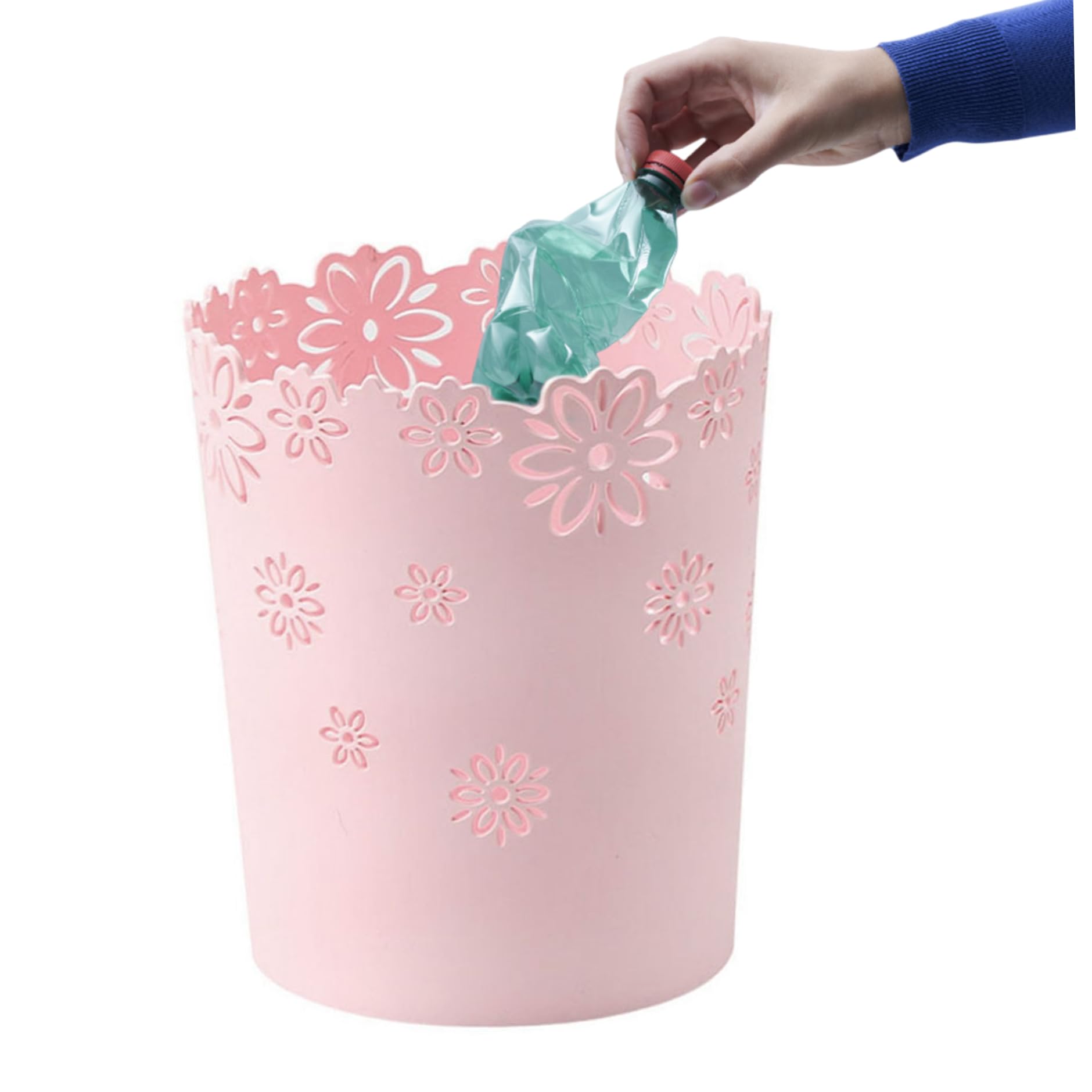 KUYYFDS Round Pink Plastic Trash Can with 1000 mL Capacity, Non-slip Base, for Kitchen, Office, Bathroom