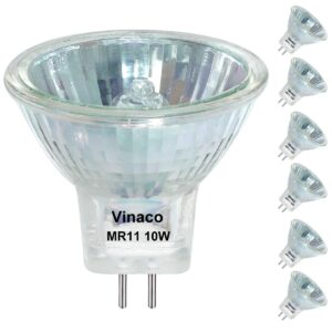 vinaco gu4 bulb 10w 12v, 6 pack gu4 base mr11 halogen bulb with glass cover, gu4 bulb dimmable, fiber optic light bulb 2800k warm white, mr11 12v 10w for accent, track lighting