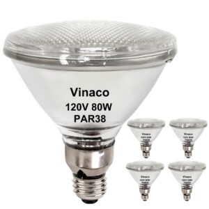 vinaco par38 flood llight bulbs, 4 pack high output par38 halogen flood light 80w 120v, par38 halogen dimmable, cri100 par38 warm white 2800k, halogen par38 bulb with e26 base for indoor/outdoor