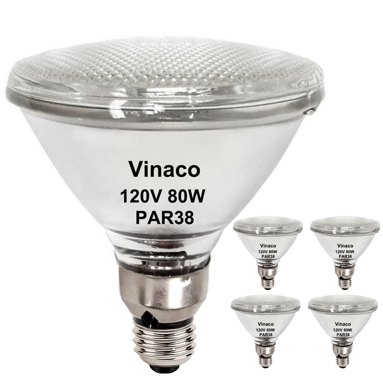 Vinaco PAR38 Flood Llight Bulbs, 4 Pack High Output PAR38 Halogen Flood Light 80W 120V, PAR38 Halogen Dimmable, CRI100 PAR38 Warm White 2800K, Halogen PAR38 Bulb with E26 Base for Indoor/Outdoor