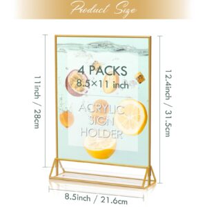 4 Pack 8.5 x 11 Gold Acrylic Sign Holder Gold Frames for Holding Wedding Signs, Table Numbers, Photo and Menus, Wedding Party Event Decor