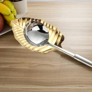 Gold Spoon Rest for Kitchen Counter, Leaf Spoon Rest Stainless Steel Spoon Holder for Stove Top, Spatula Spoon Ladle Utensil Holder Brings a Natural Touch to Your Kitchen(Gold Color)