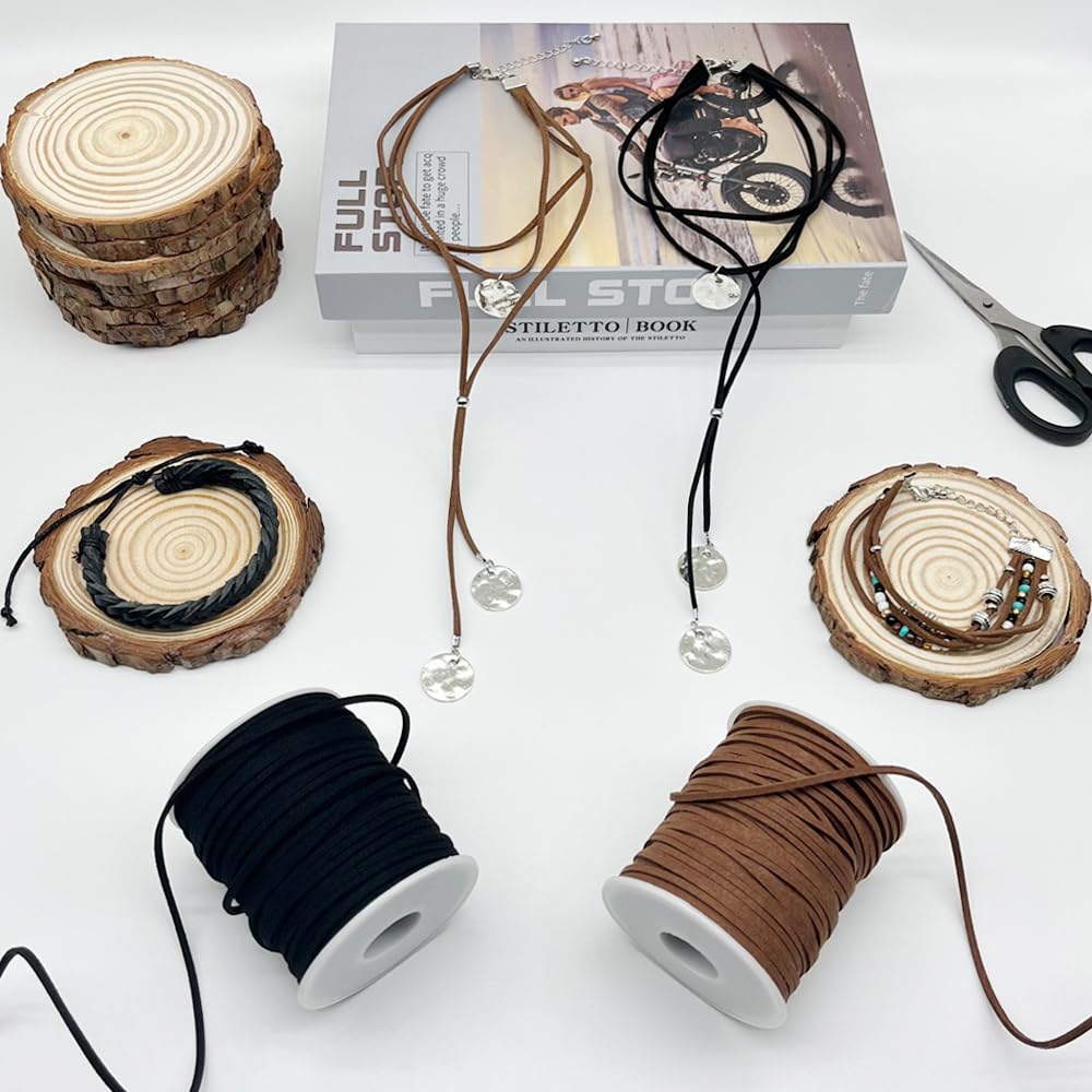 Leather String, 2 Rolls Faux Leather Cord, Flat Suede Leather Lace for Necklaces, Bracelets, Jewelry Making, Tassels, Dream Catchers and Art Crafts