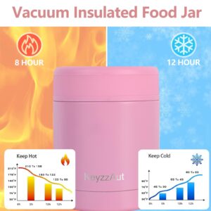 KeyzzAut Insulated Food Container 12oz Vacuum Insulated Food Jar Soup Thermo for Hot and Cold Food Kids Leak-Proof Stainless Steel Lunch Box Food Lunch Container (Pink)