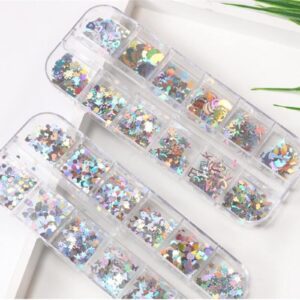 6PCS Nail Art Tool Jewelry Storage Box, 12 Compartments Plastic Rhinestone Organizer Container Case, Transparent Earrings Organizer Rectangular Jewelry Organizer (A)