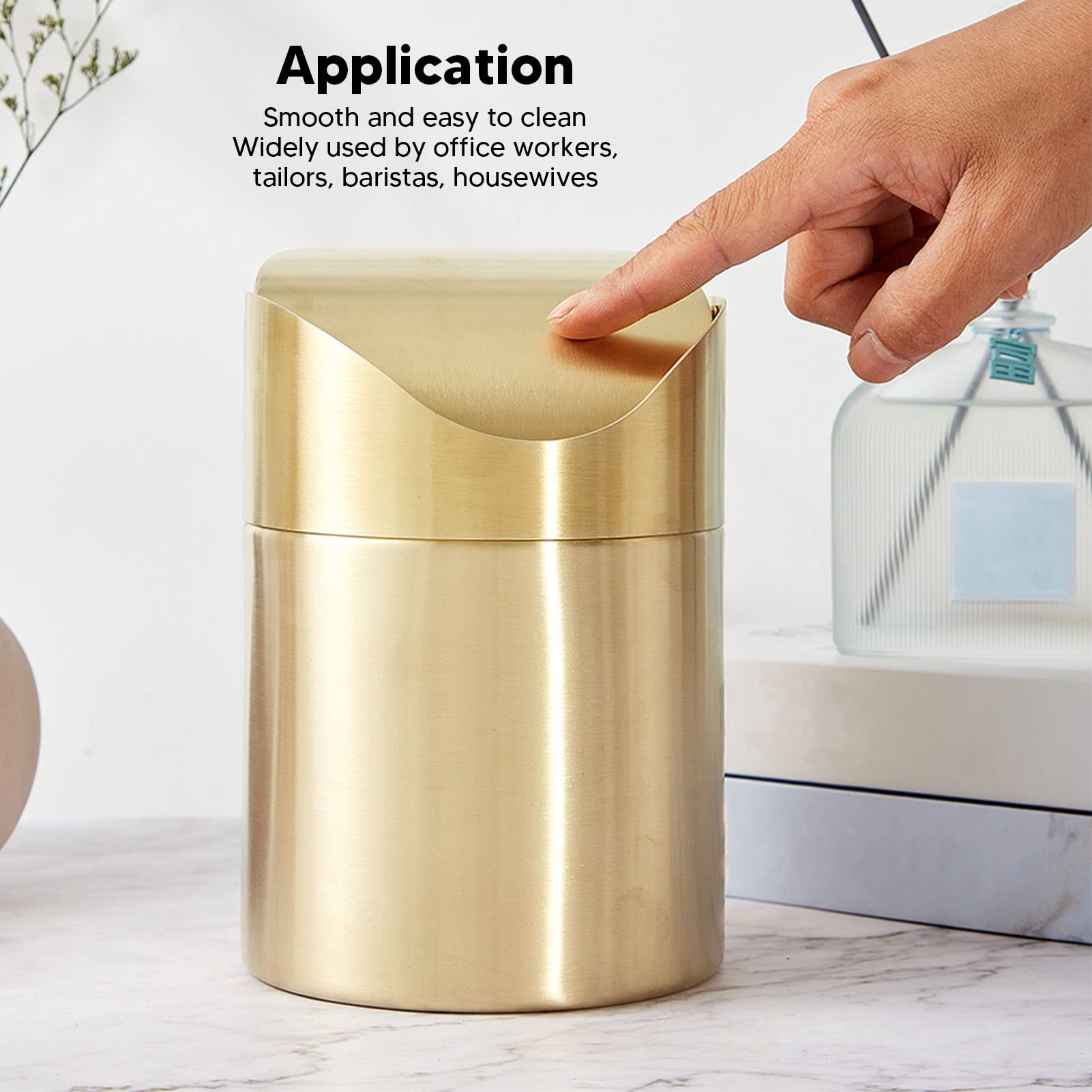 Mini Countertop Trash Can, Stainless Steel Desktop Trash Cans Swing Lid Trash Cans Gold Countertop Trash Bins for Home