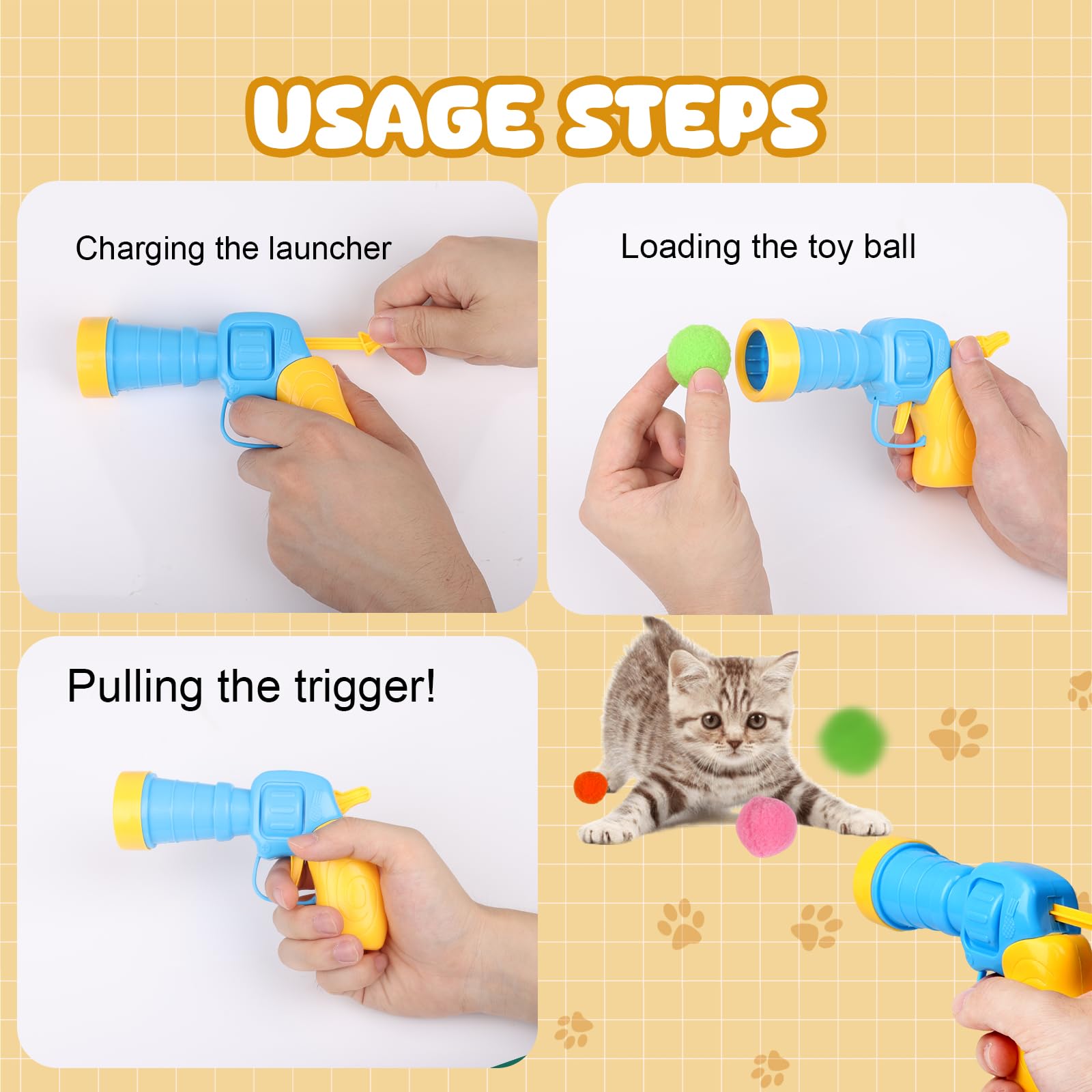 TEAWOO Cat Toy Balls with Launchers Set (2+100), 100 Cat Pom Pom Balls & 2 Cat Toy Ball Launchers (Durable Reinforced Edition), Cat Enrichment Toys, Interactive Cat Toy Balls, Soft & Safe Cat Toys