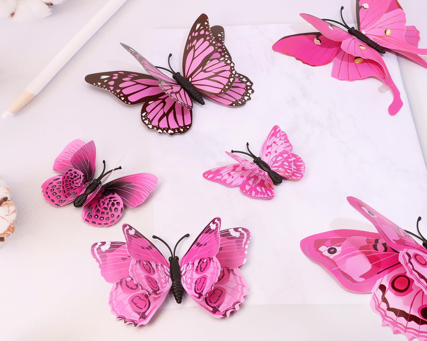 Tupalizy 12PCS Double Wings 3D Butterfly Wall Stickers Decals DIY Art Crafts Decorations for Windows Refrigerator Bedroom Classroom Bathroom Home Office Birthday Party Decor(Pink)