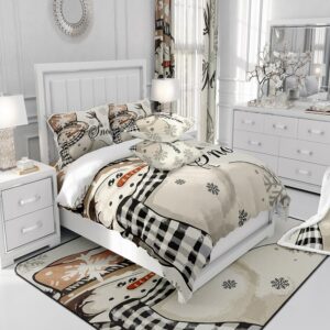 jejeloiu Christmas Bedding Set for Kids Boys Girls Snowman Comforter Cover Set Queen Size Snowflake New Year Decor Duvet Cover Bedroom Decor Xmas Bedspread Cover Bedding Collection 3Pcs