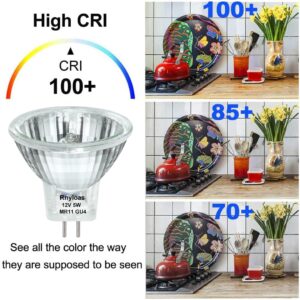 Rnyloas GU4 Halogen 5W, 6 Pack GU4 Base MR11 12V 5W, Long Lasting GU4 MR11 Dimmable with Glass Cover, MR11 Warm White 2800K Fiber Optic Light Bulb, MR11 Bulb with GU4 /GZ4 Bi Pin Base