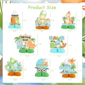 JOYMEMO 8 Pieces Dinosaur Baby Shower Honeycomb Centerpieces for Boys, Hatching Soon Baby Shower Table Decorations, Rawr Its A Boy Dinosaur Themed Party Supplies