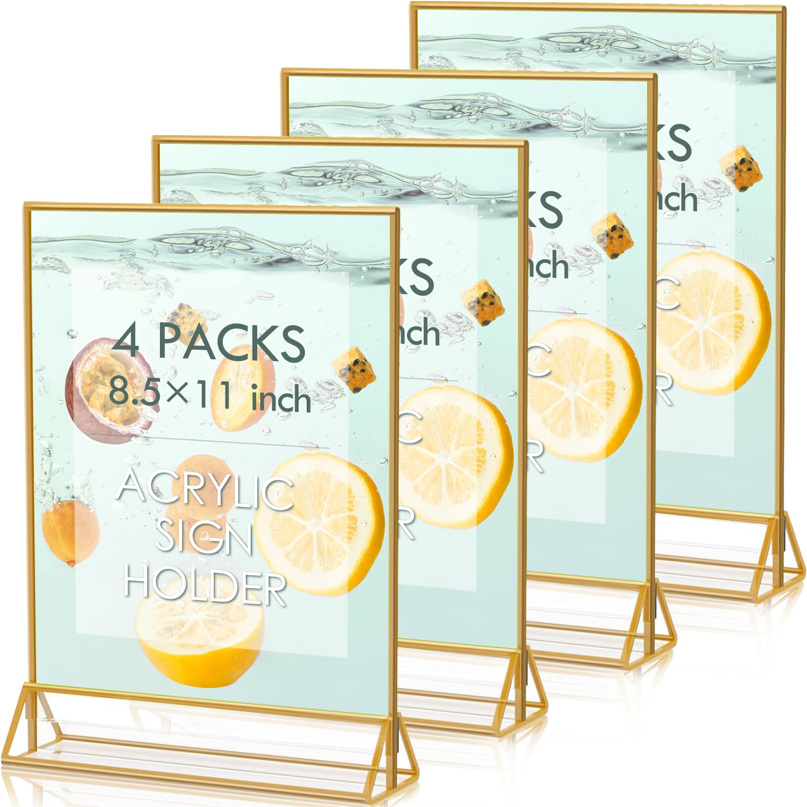 4 Pack 8.5 x 11 Gold Acrylic Sign Holder Gold Frames for Holding Wedding Signs, Table Numbers, Photo and Menus, Wedding Party Event Decor